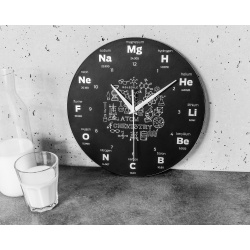 Zegar ścienny chemika z symbolami pierwiastków chemicznych cichy mechanizm
