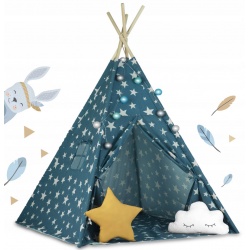 Namiot dla dzieci tipi wigwam okno dwie poduszki lampki niebieski