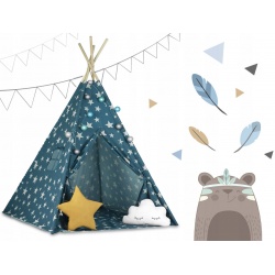 Namiot dla dzieci tipi wigwam okno dwie poduszki lampki niebieski