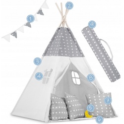 Tipi namiot dla dzieci z girlandą i światełkami poduszki lampka LED