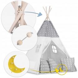 Tipi namiot dla dzieci z girlandą i światełkami poduszki lampka LED