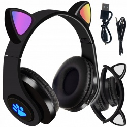 Słuchawki kotki widoczne po zmroku dla dzieci z Bluetooth LED RGB kocie uszy radio FM