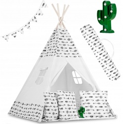 Tipi namiot dla dzieci z girlandą i światełkami poduszki lampka LED