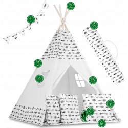 Tipi namiot dla dzieci z girlandą i światełkami poduszki lampka LED