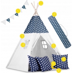 Tipi namiot dla dzieci z girlandą i światełkami poduszki lampka LED