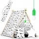 Namiot domek dla dzieci z naturalnego drewna i bawełny poduszki gruba mata lampka LED