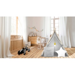 Namiot domek dla dzieci z naturalnego drewna i bawełny poduszki gruba mata lampka LED