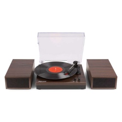 Gramofon z głośnikami RP165D zestaw stereo Bluetooth RCA klocki ciemne drewno