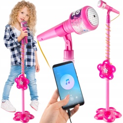 Mikrofon dla dzieci do śpiewania KARAOKE stojący statyw MP3 głośniki