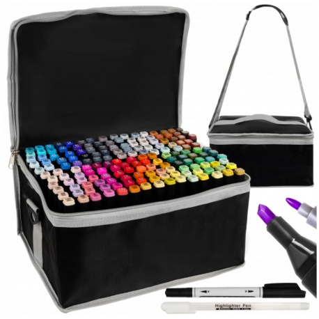 Markery pisaki dwustronne zestaw 168 sztuk kolorowe zakreślacze w walizce