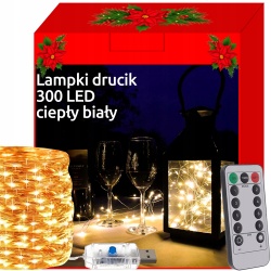Lampki choinkowe na USB druciki 300 LED z pilotem multicolor biały 8 trybów