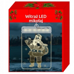 Świąteczny witraż Mikołaj na okno dwustronny świecący LED 3D ozdoba dekoracja