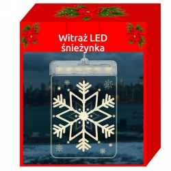 Ozdoba świąteczna Śnieżynka podświetlana witraż na okno dwustronny świecący LED