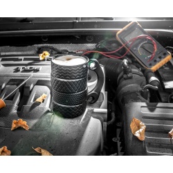 Czarny kubek mechanika OPONY ceramiczny z kluczem prezent dla taty do warsztatu