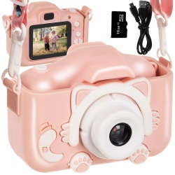 Aparat fotograficzny dla dzieci cyfrowy filtry 16GB karta pamięci różowy niebieski 5 gier