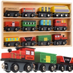 Kolejka drewniana wagony i pociągi 12 sztuk na magnes lokomotywa zabawka