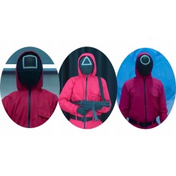Maska SQUID GAME kwadrat uprawnienia 2 poziom strażnika COSPLAY na gumkę
