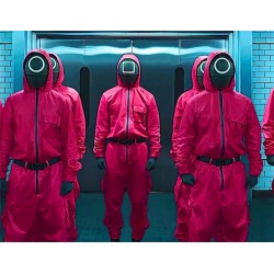 Maska SQUID GAME kwadrat uprawnienia 2 poziom strażnika COSPLAY na gumkę