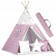 Namiot tipi dla dzieci ze światełkami różowe w gwiazdki 3 poduszki w zestawie