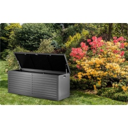 Skrzynia ogrodowa 390 litrów klapa na podnośnikach 143 x 57 x 53,5 cm 2 kolory