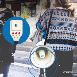 Mocny megafon z syreną USB SD odtwarzacz MP3 Bluetooth 55W Vonyx MEG055