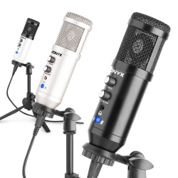 Mikrofon studyjny USB Vonyx CM320 ze statywem stołowym czarny biały srebrny