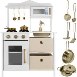 Kuchenka Drewniana Kuchnia dla Dzieci lampka złote krany dodatki