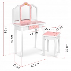 Toaletka drewniana dla dzieci duża z lustrem taboret RC-702