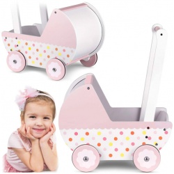 Wózek dla lalek drewniany pchacz chodzik RK-9813 różowo-biały