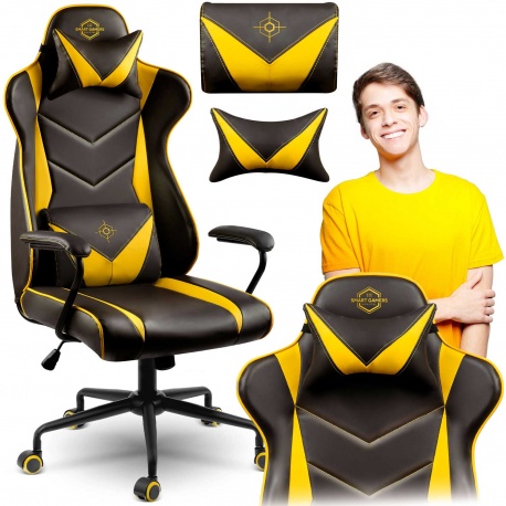 Fotel gamingowy dla gracza z poduszką oborotowy żółty