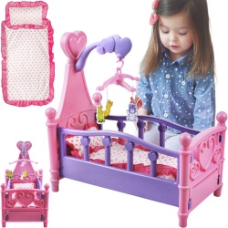 Duże łóżko dla lalki z karuzelą lalek różowe dla dziewczynki karuzela
