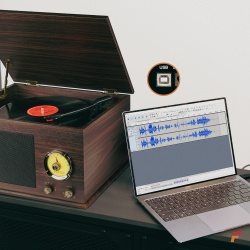 Gramofon z głośnikami Vintage USB, BT, FM drewno RP173 Fenton