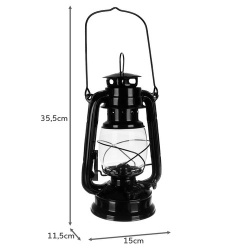 Lampa naftowa sztormowa 24cm z regulacją płomienia czarna biała