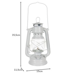 Lampa naftowa sztormowa 24cm z regulacją płomienia czarna biała