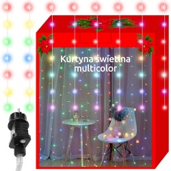 Lampki choinkowe kurtyna 300 LED 30V na choinkę ścianę IP44 zewnętrzne 8 programów