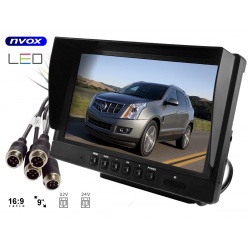 Monitor samochodowy marki NVOX z ekranem LCD 9 cali HD  4x wejście wideo 4pinQuad z dzielnikiem obrazu montowany na podstawce