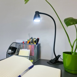 Lampka biurkowa z klipsem szkolna czarna biała na klips do blatu