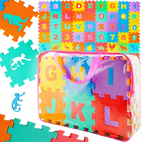 Puzzle piankowe dla dzieci 72 elementy literki cyferki kolorowe zwierzątka edukacyjne