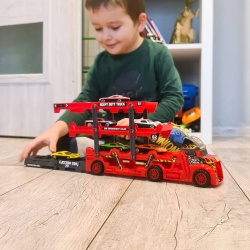 Zestaw ciężarówka TIR z 6 autami laweta wyrzutnia samochodziki resoraki