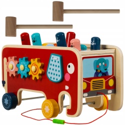 Drewniana kostka edukacyjna Słoń Montessori wbijak samochód