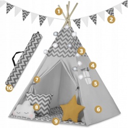 Namiot dla dzieci tipi wigwam okno trzy poduszki miękka mata girlandy