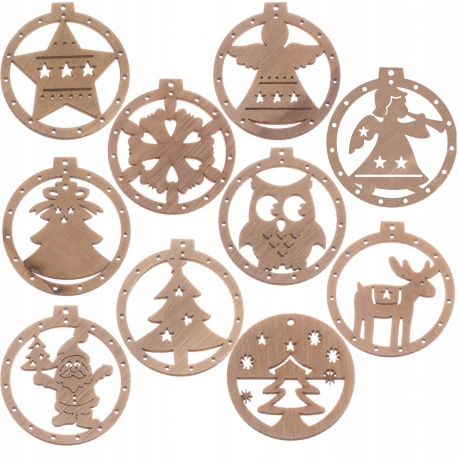 Bombki drewniane zawieszki na choinkę ozdoby świąteczne 10 sztuk
