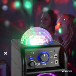 Zestaw karaoke Vonyx SBS55B z 2 mikrofonami, Bluetooth i efektem świetlnym
