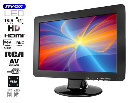 Monitor ekran LED 12.1 cali wejście VGA HDMI głośniki VESA 75mm x 75mm