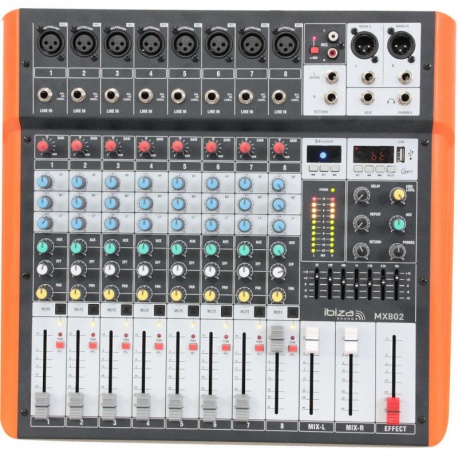 Mikser muzyczny audio MX802 8-kanałowy z USB i BT Ibiza Sound