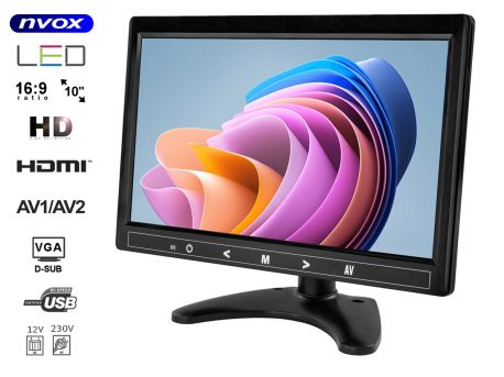 Monitor stojący LED 10 cali HDMI VGA dwa wejścia AV zasilanie 12V obudowa SLIM