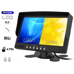 Monitor samochodowy LCD NVOX 7 cali do podglądu z kamery cofania 2x wejście video 4PinQuad