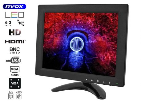 Monitor wolnostojący z matrycą LED 10 cali NVOX wbudowane złącze VGA DVI HDMI AV-in