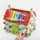 Sorter drewniany domek edukacyjny cyfry kostka cymbałki kulki dla dzieci