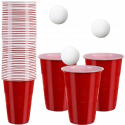 Kubki plastikowe czerwone duże 50 sztuk Gra Beer Pong piłeczki pingpongowe